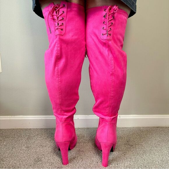 Torrid Over the Knee Platform Boots - Hot Pink - Size 12 Wide Width - Picture 4 of 12